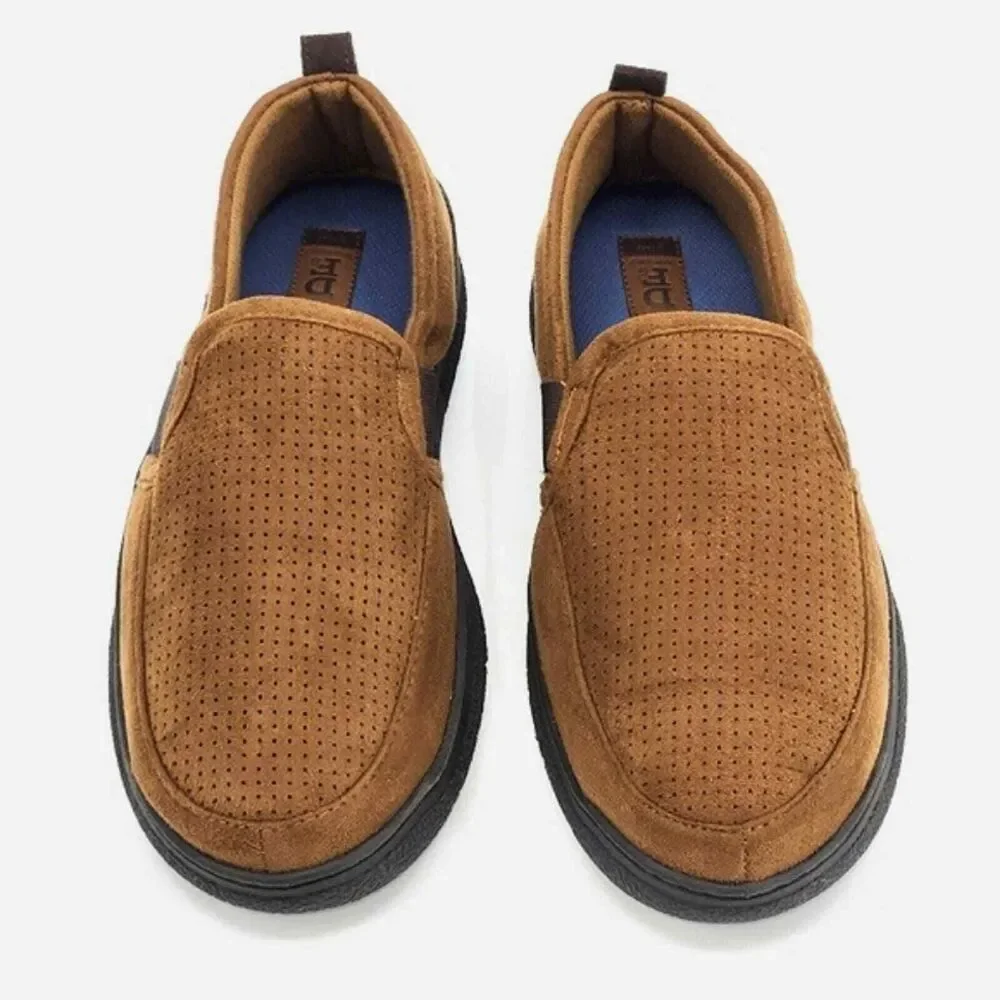 Dearfoams Gel Infused Memory Foam Slippers Brown Faux Suede Men Medium Size 9-10